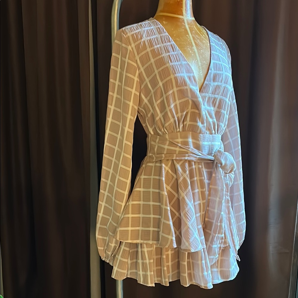 L'ATISTE Sweet Blush and Cream Plaid Shirt Dress with Belt S